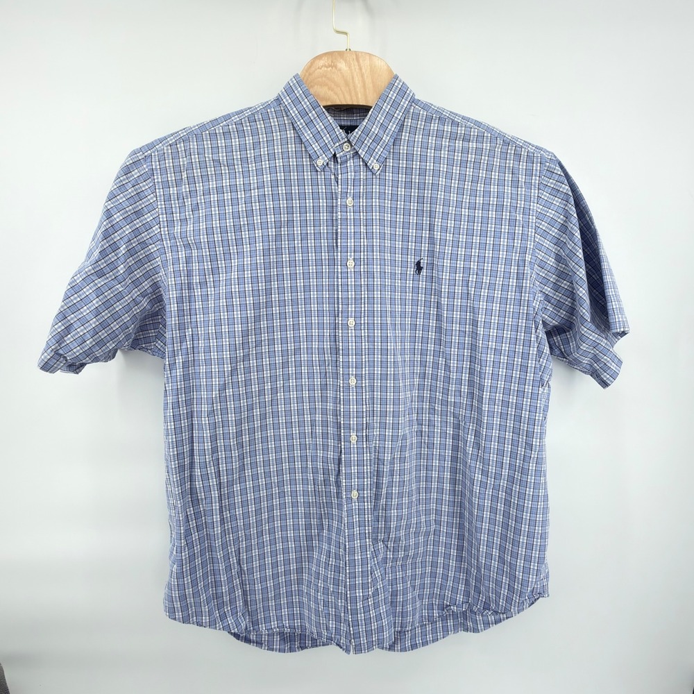 Ralph Lauren Blake Button Down Shirt Mens XXL Blue White Plaid Short Sleeve